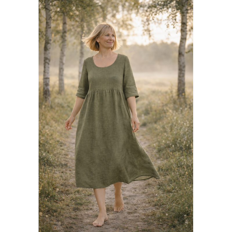 Linane kleit Agnes oliivroheline 10 .png