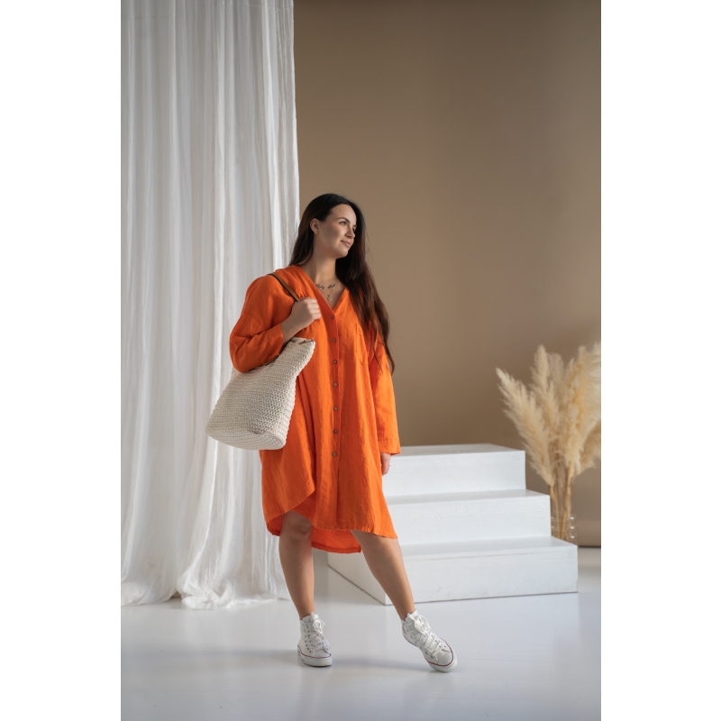 Linane särkpluus kleit Elle mahlane mandariin -2.jpg