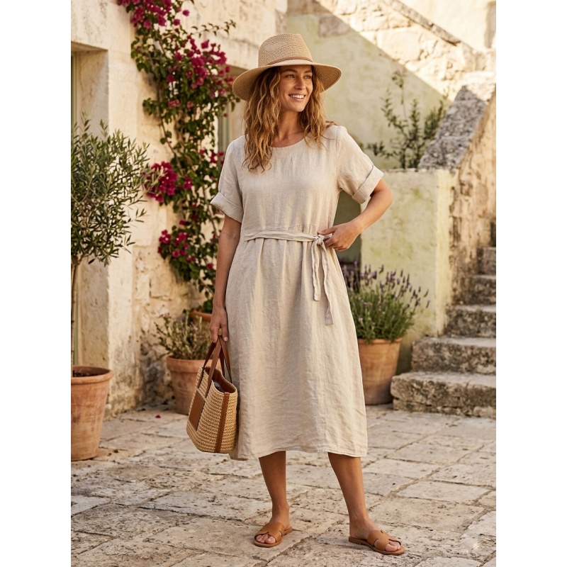 hele naturaal naiste linane kleit Stella eestvaates, kerge ja langev lõige