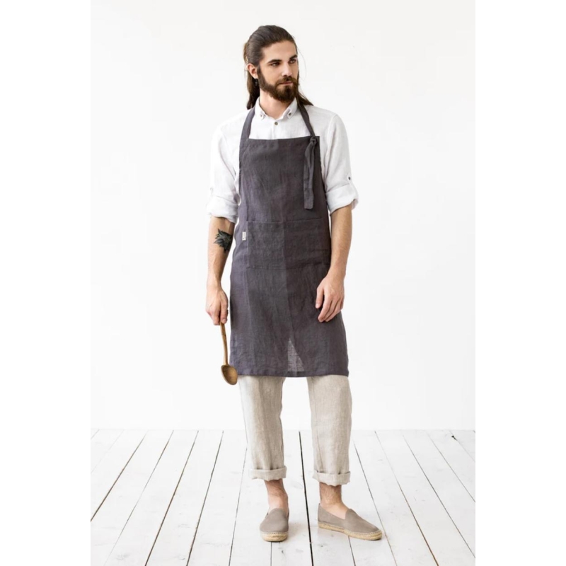 Meeste linane põll Bib Apron Charcoal Gray-1.jpg