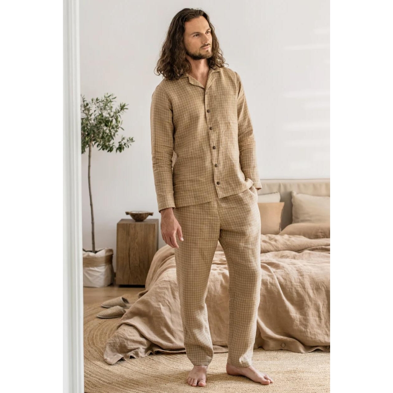 LINANE MEESTE PIDZAAMA MONTEREY BROWN WINDOWPANE I MAGIC LINEN.jpg