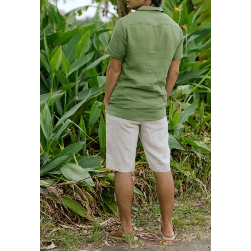 Meeste lühikeste varrukatega linane särk Hawi Forest green (2).jpg