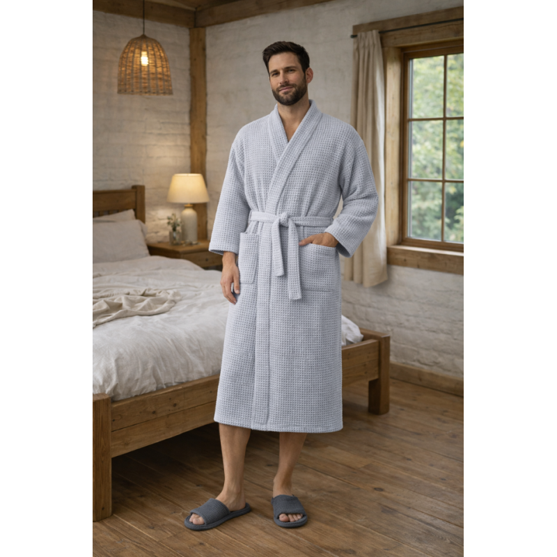 Meeste linane vahvelkoega hommikumantel light grey 1-212.png