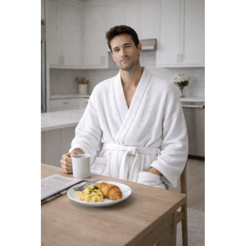 Meeste linane vahvelkoega hommikumantel white 1-212.png