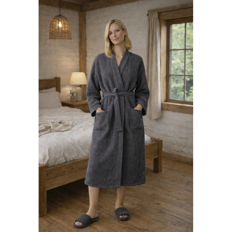 Naiste linane vahvelkoega hommikumantel dark grey 1 (2).png