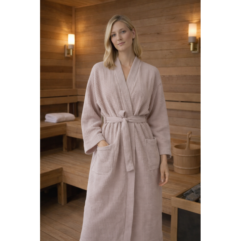 Naiste linane vahvelkoega hommikumantel powder 1.png