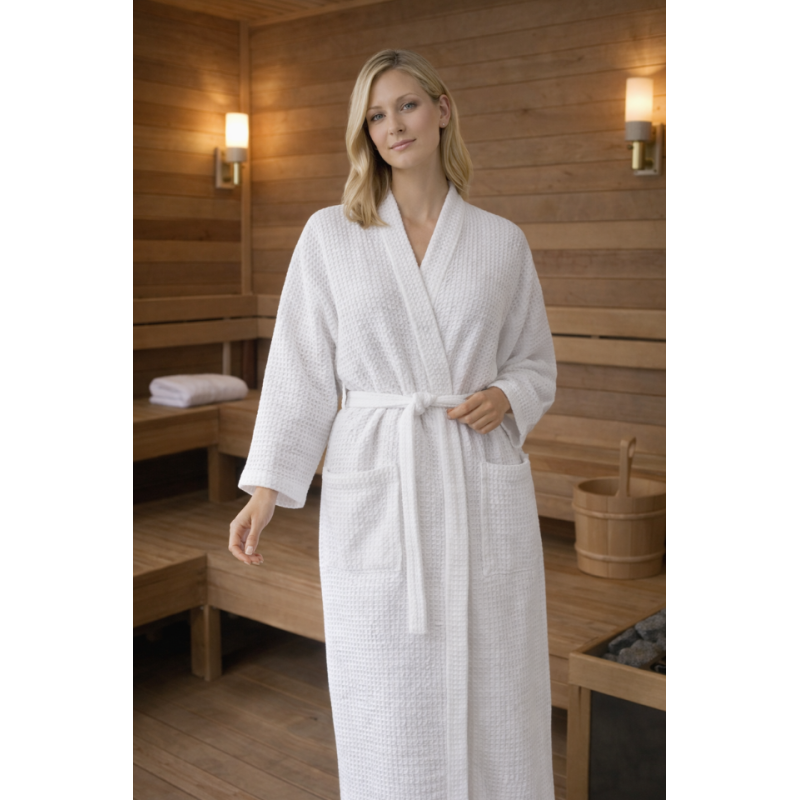 Naiste linane vahvelkoega hommikumantel white 1-211.png