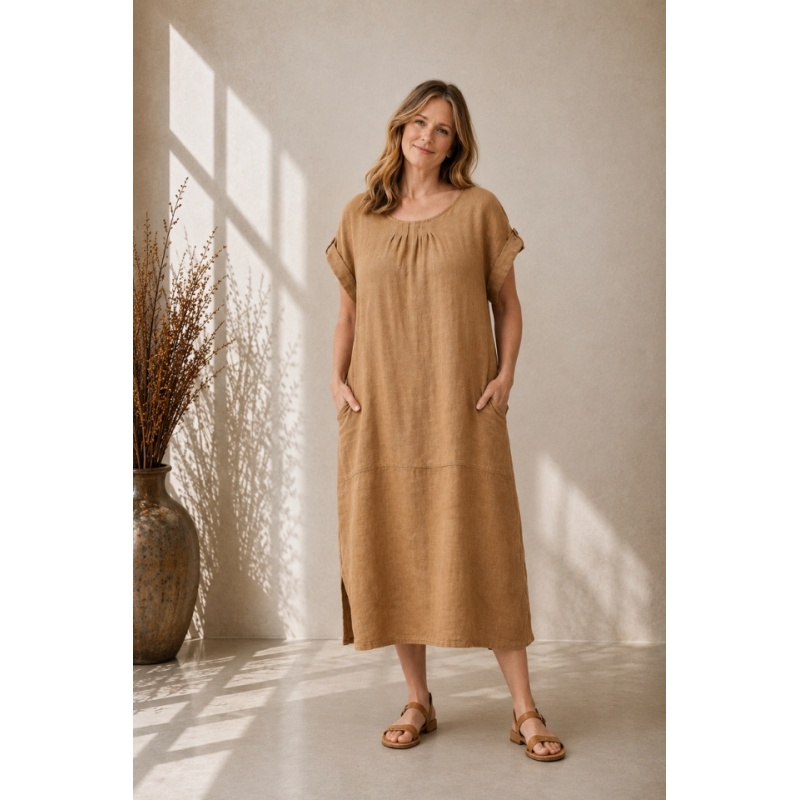 naiste linane kleit aurora  camel.jpg
