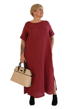 LINEN DRESS  ADEELE, burgundy red