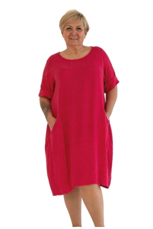 LINEN DRESS_TUNIC FREIA,  fiesta red