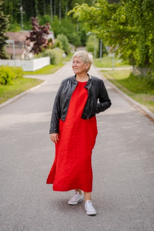 LINEN DRESS ADEELE, red