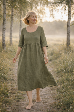 Linen dress Agnes olive green