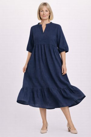 Linen dress Alba navy blue