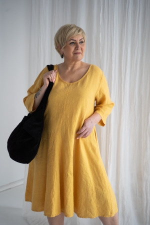 linen dress barbara mustard