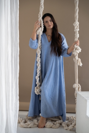 LINEN LONG DRESS DELISA, light blue