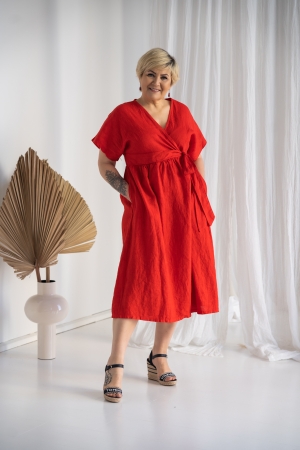 Linen dress Keiti red