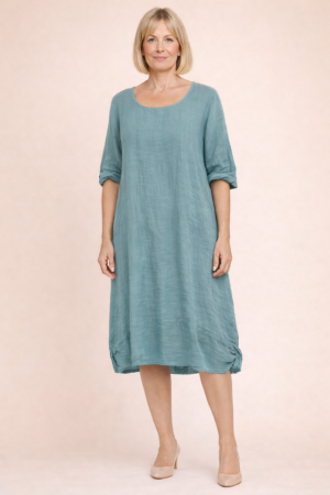 Linen dress Sophia in bluish green