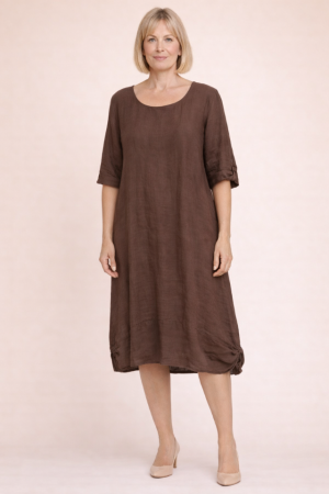 Linen dress Sophia in chocolate brown