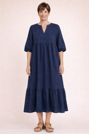 Linen dress Alba navy blue