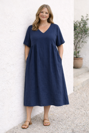 Linen dress Nadine navy blue