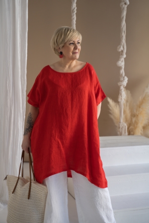 LINEN DRESS TUNIC KERLI RED