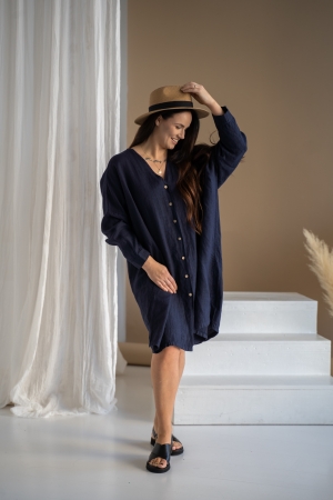 Linen dress Elle navy blue