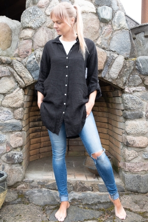 GAIA LINEN BLOUSE, NERO