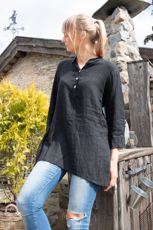 BUTTONS LINANE BLOUSE, NERO