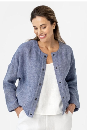 LINEN BOMBER JACKET NAPALI IN DENIM - HANDMADE