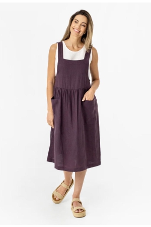 PINAFORE LINEN DRESS ROATAN IN DARK PURPLE - HANDMADE