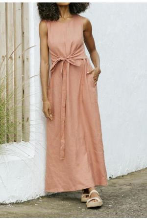 LONG LINEN DRESS BORACAY IN CLAY PINK - HANDMADE