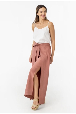 SLIT WRAP LINEN PANTS NASSAU IN CLAY PINK - HANDMADE