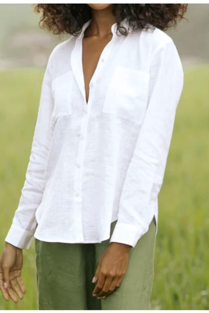 LONG-SLEEVED LINEN SHIRT CALPE IN WHITE - HANDMADE