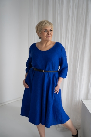 Linen dress barbara royal blue