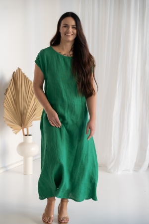 LINEN DRESS ANNABEL dark green