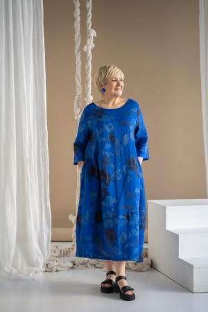 ANNAPURNA LINEN DRESS, ELECTRIC BLUE