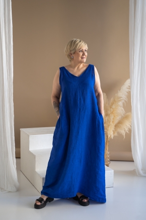 LINEN DRESS CAMILL royal blue