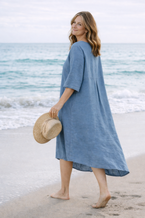 Linane kleit Kamille hele sügavsinine