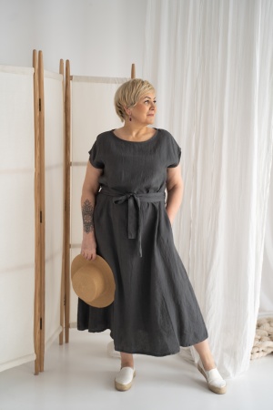 LINEN DRESS ANNABEL, dark grey