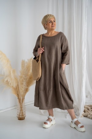 ANNAROSE LINEN DRESS cappuccino