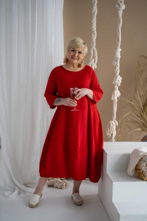 ANNAROSE LINEN DRESS RED