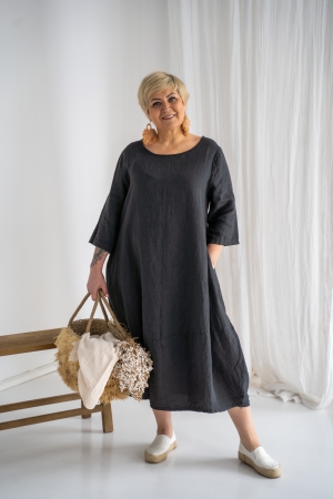 ANNAROSE LINEN DRESS DARK GREY