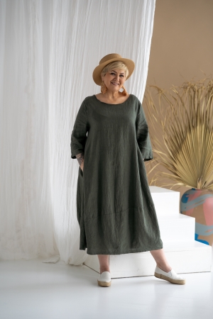 ANNAROSE LINEN DRESS khaki