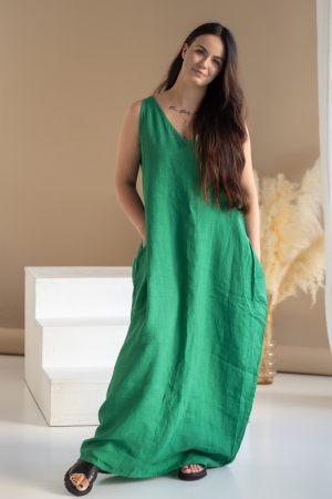 LINEN DRESS CAMILL green