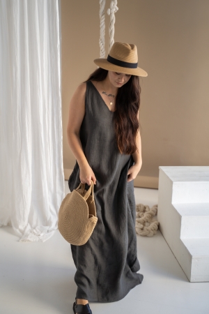 LINEN DRESS CAMILL dark grey