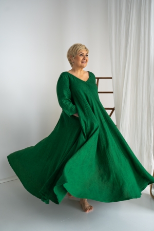 Linane kleit DELIla looduslik roheline