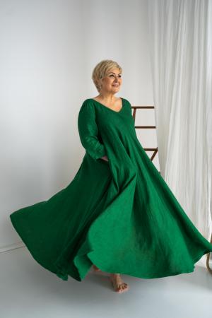 LINEN LONG DRESS DELIla forest green