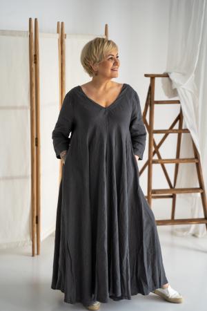 LINEN LONG DRESS DELISA dark grey