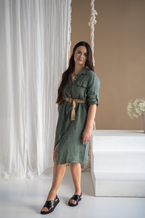 Linen dress Liis khaki