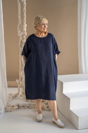 Linen dress Saara navy blue